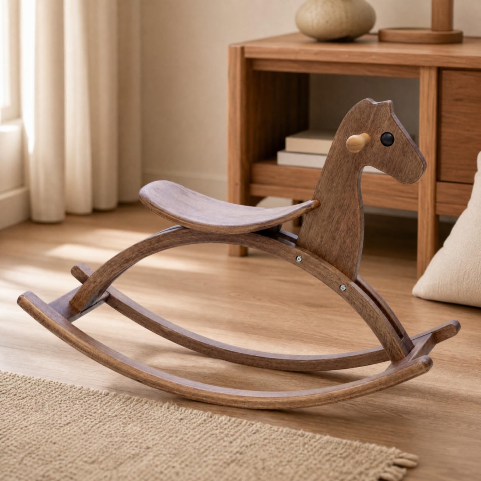 Taburete Mecedor Resistente Balancín Infantil con Asiento Silla para Niños, Madera