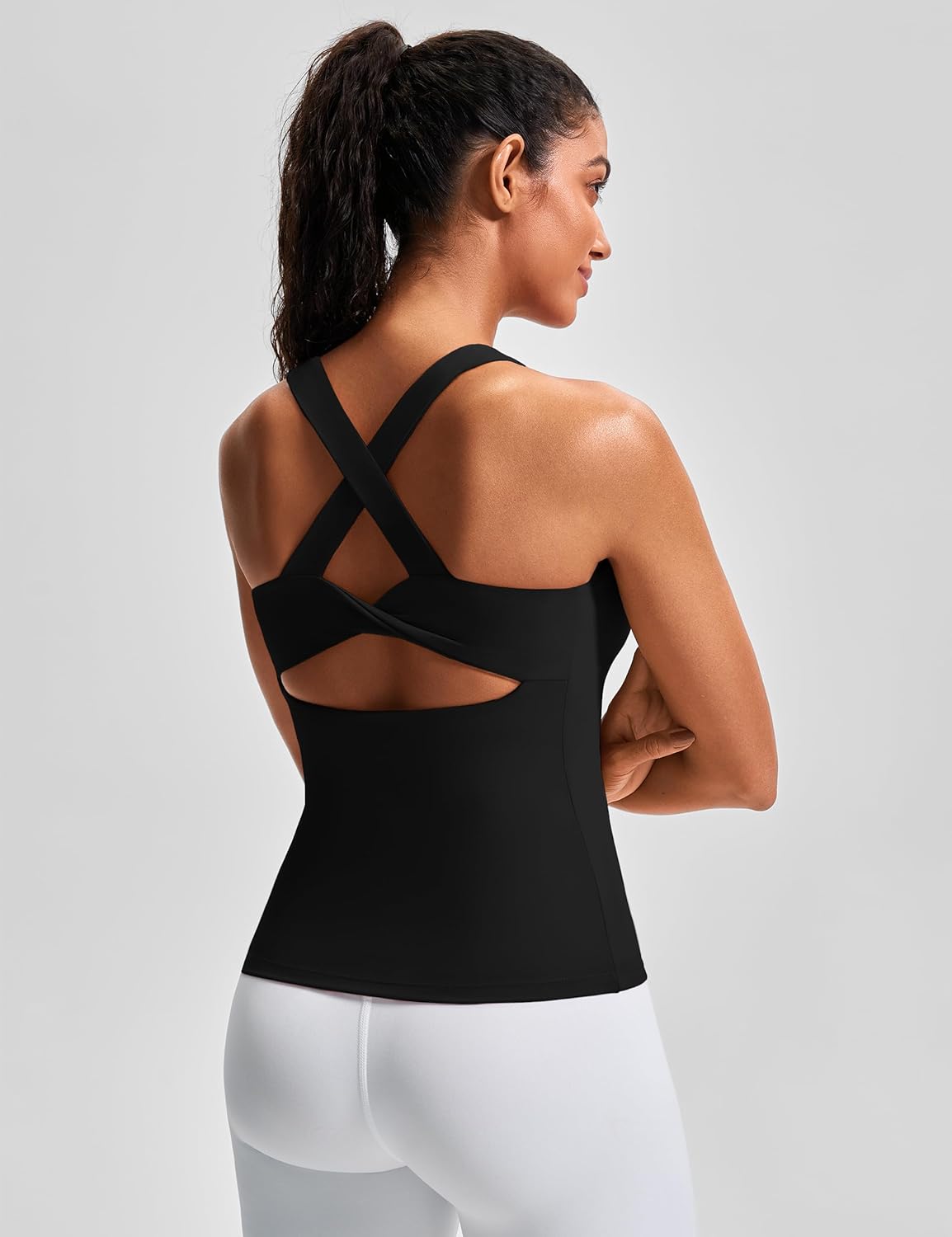 Workout Tank Top with Built-in Bra Cross Back Athletic Yoga Tops Stretchy Sports Camisole for Gym Pilates - Image 4