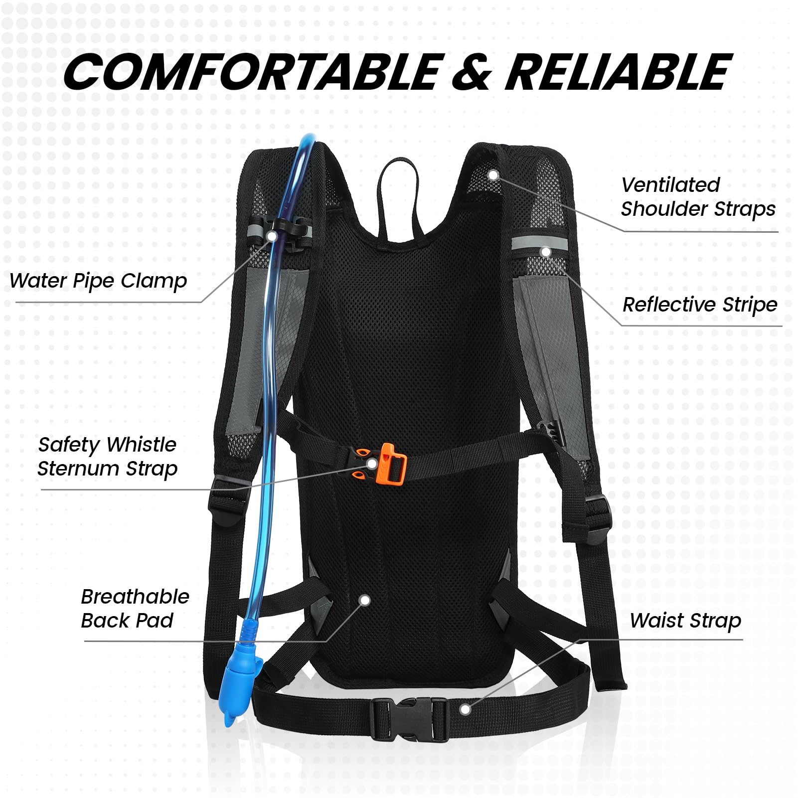 Nepest Hydration Backpack with 2L Water Bladder Water Back Pack, Grey, 5L - Image 3