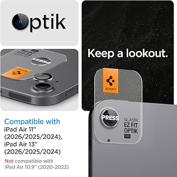 Spigen iPad Air 13 (2026/2025 / 2024) / Air 11 (2026/2025 / 2024) ile Uyumlu Kamera Lens Koruyucu Cam Kolay Kurulum Glas.tR EZ Fit Optik Pro (2 Adet) Space Gray - AGL07801