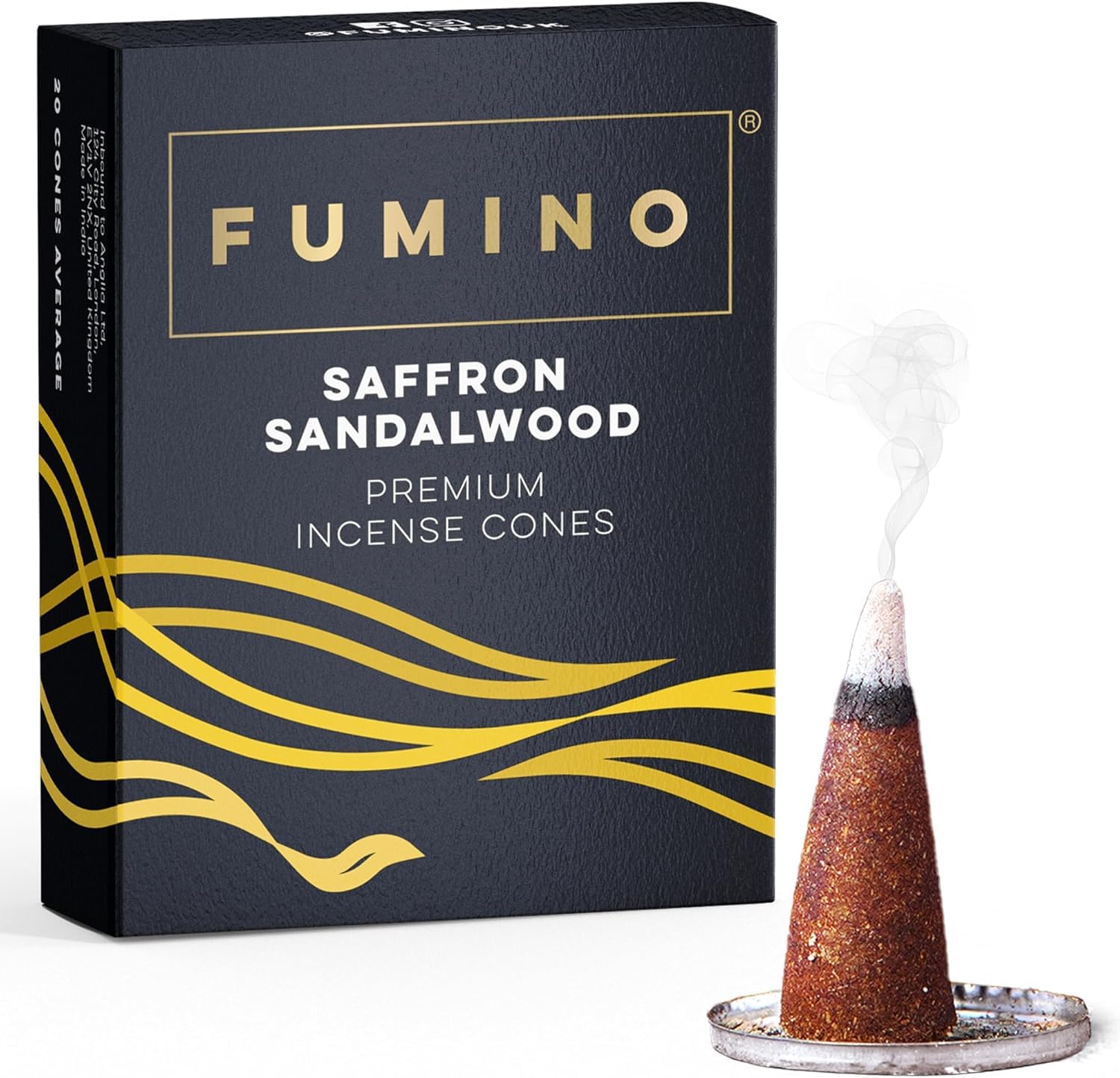 Fumino® Saffron Sandalwood Fresh Incense Cones 20 per Box Masala Agarbatti Joss Scent Fragrance for Relaxation and Meditation, Home and House Decor