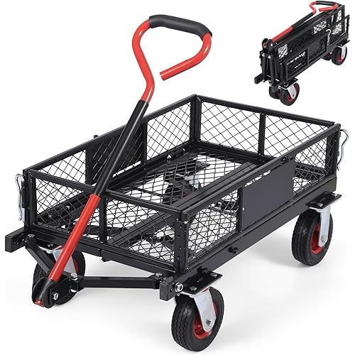 1400 Lbs Heavy Duty Steel Garden Cart, Garden Dump Cart Utility Wagon with 16" Pneumatic Tires, 180° Rotating Pull Handle, & Removable Sides,for Farm, Yard, Utility
