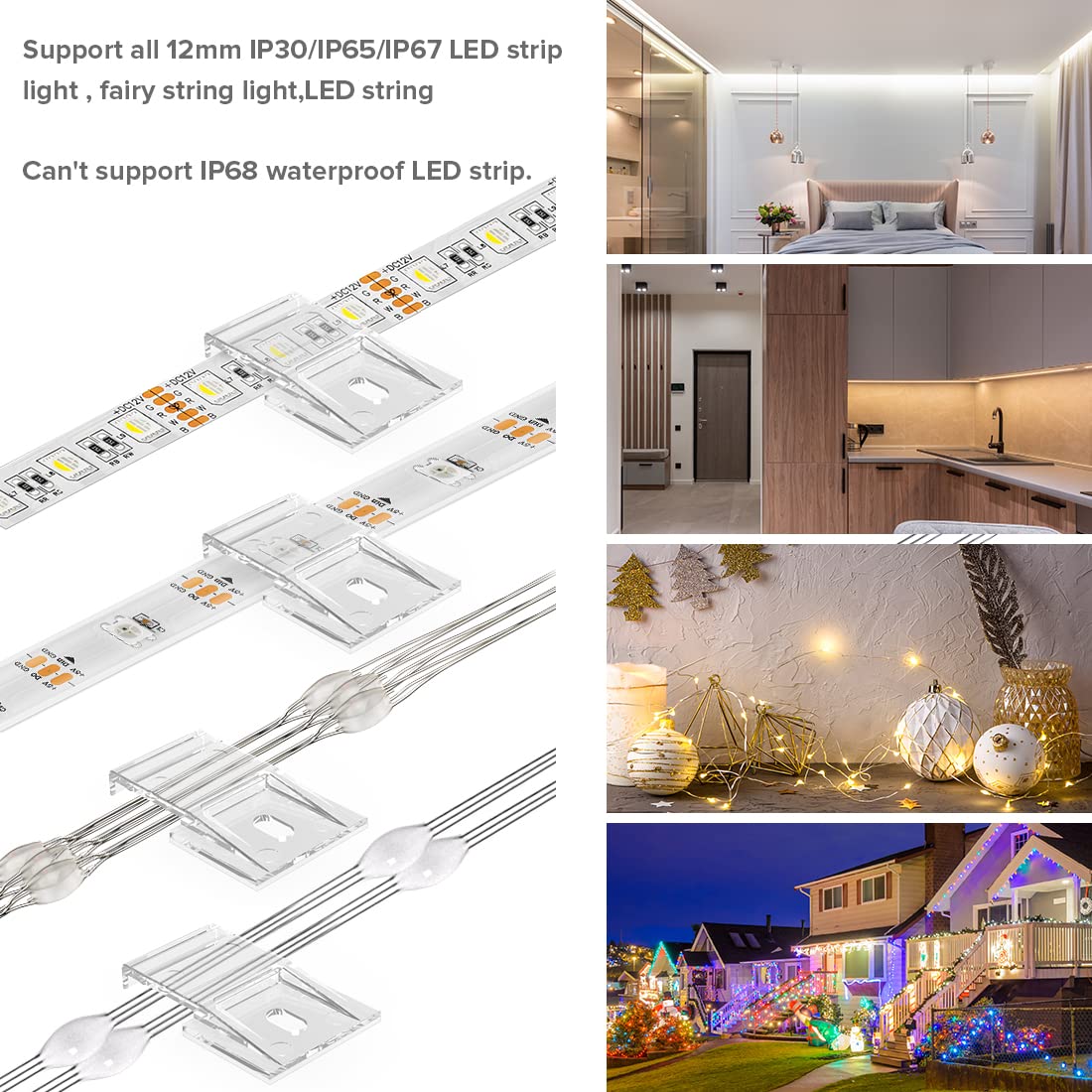 TYMXGHF transparent Strip Light Clips,Self Adhesive with Screws Mounting Holder,50Pcs LED Strong Fixing Clips And Screws For 0.47in/12mm Width IP30/65/ip67 2-6PIN Strip Lights,Fairy String,LED String