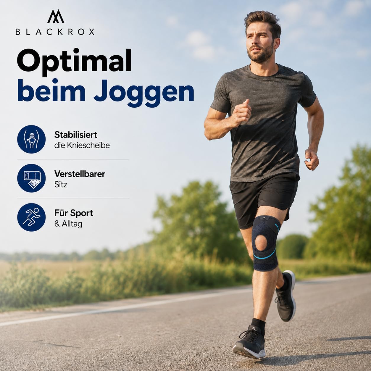 BLACKROX GENUSHOCK KNIEBANDAGE MIT SILIKONRING – Kniegelenkbandage für Damen & Herren – Unterstützung von Knie & Meniskus – Kniestütze ideal für Sport, Fußball, Kraftsport & Training – One Size