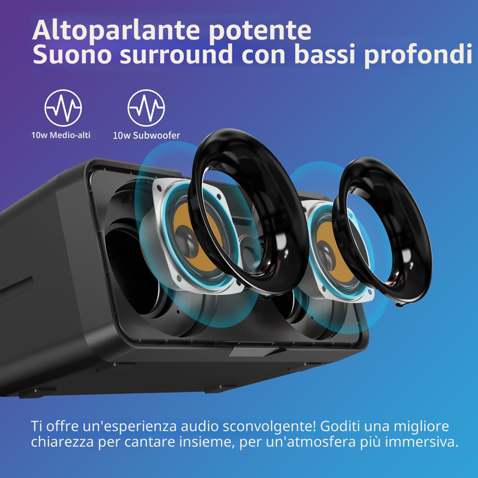 Casse Karaoke Portatile, Tutto-in-Uno Karaoke Professionale Completo con Cassa Bluetooth da 20W, 2 Microfoni Karaoke Wireless e Slot per Microfono Ricaricabile, Ideale per Karaoke Domestico