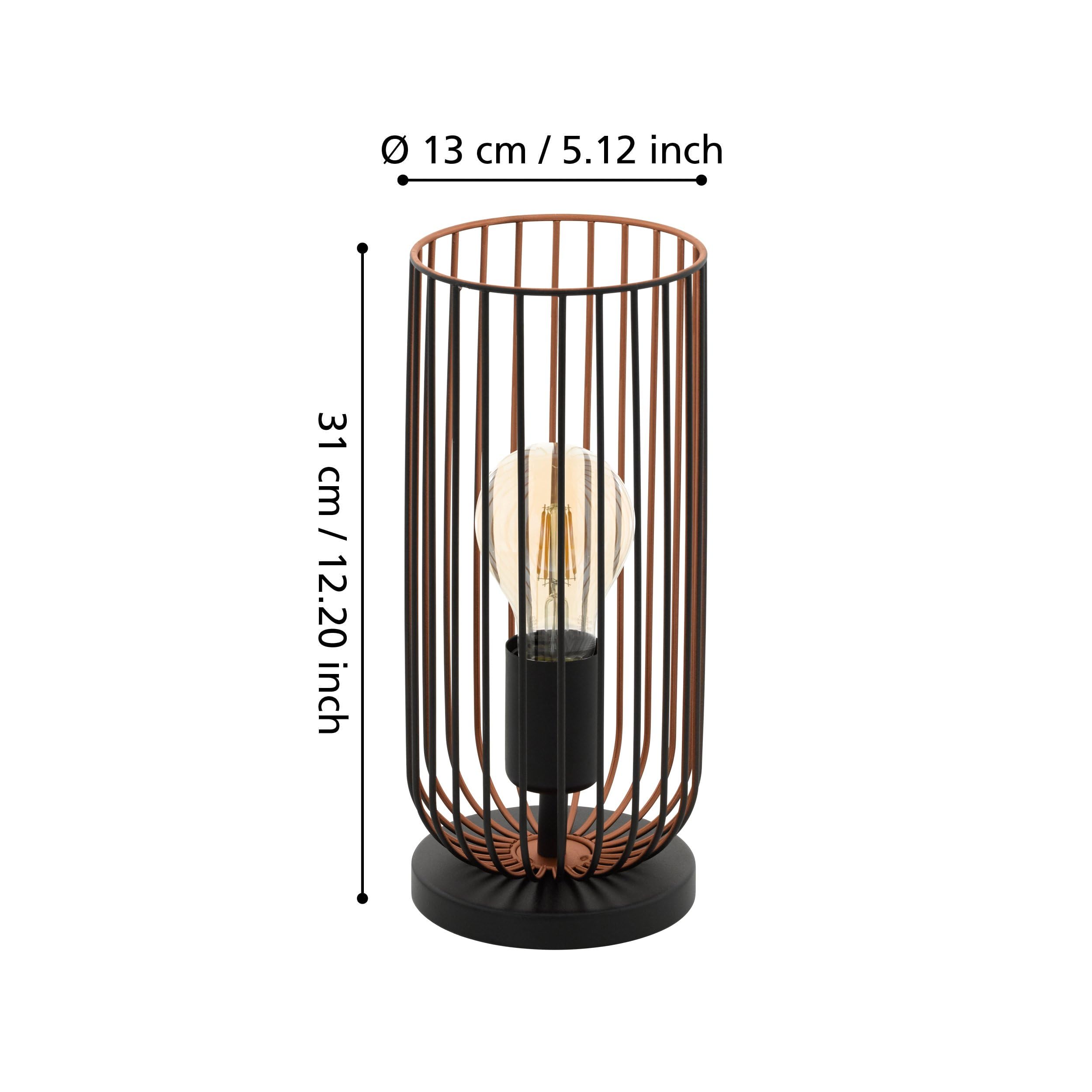 EGLO Lampe de chevet Roccamena, lampe de table à poser vintage, luminaire | de salon en acier noir et cuivre, douille E27