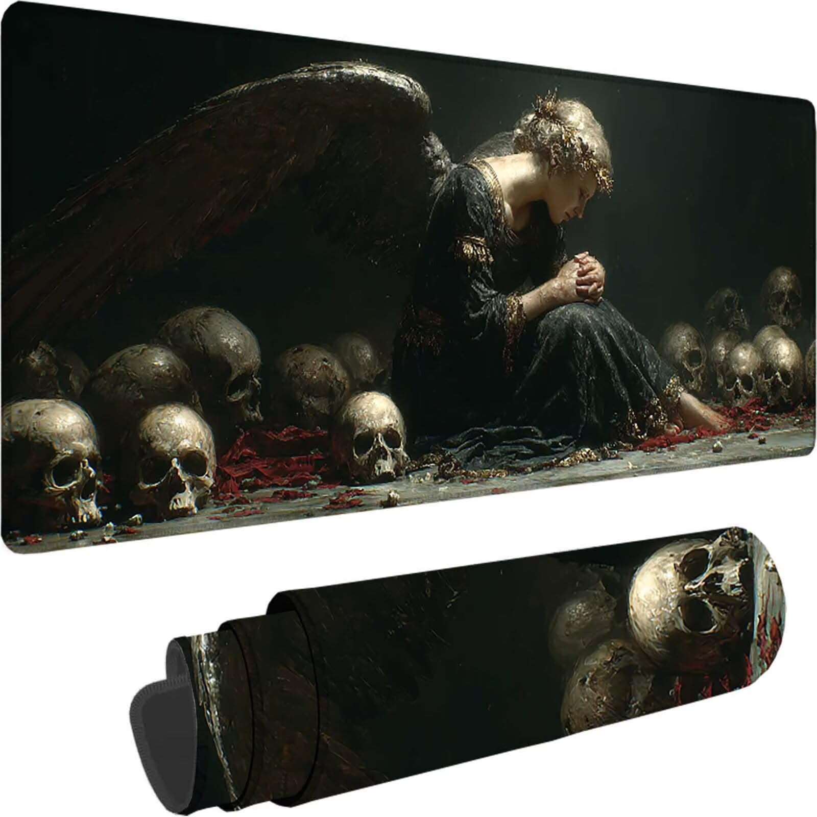 Czarna podkładka pod mysz 1500 x 800 x 3 mm duża podkładka pod mysz XXL anioł pod biurko dla graczy, szyte krawędzie, antypoślizgowa gumowa podkładka pod mysz do komputera, komputera, dekoracji domu l