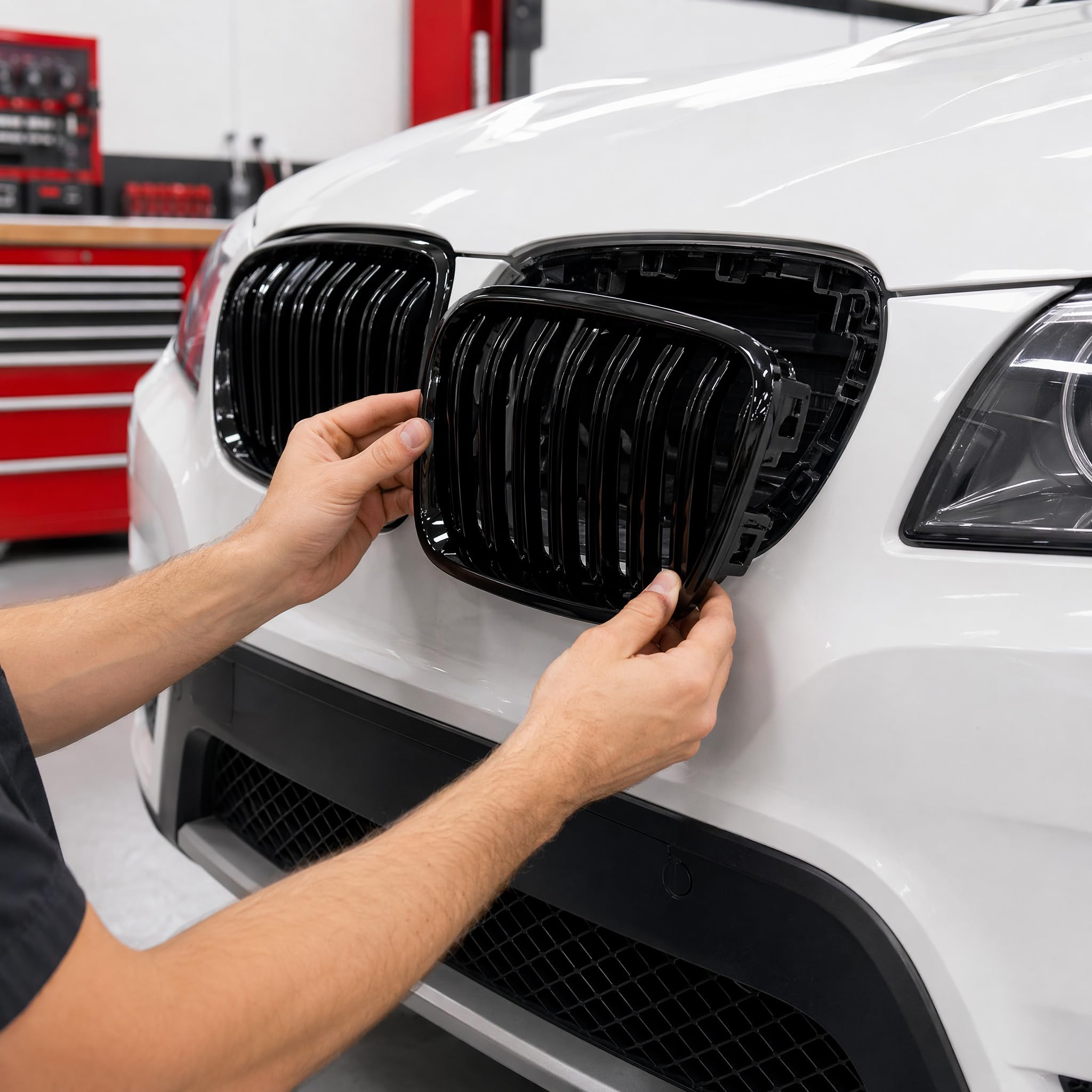 Kühlergrille für BMW X3 F25 Nieren 2010 2011 2012 2013 PRE Glanz Schwarzer Doppelsteg aus ABS Material(For F25 2010-2013 PRE)