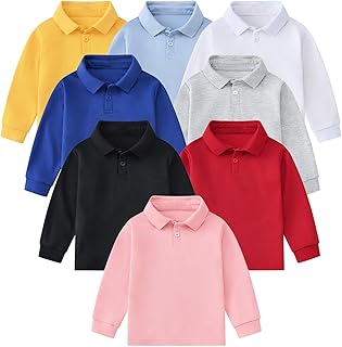 Polo Niño Mangas Largas Niños Camisetas Top Algodón Polo Deportiva Casual Moda Transpirable Para Niños Medianos y Grandes, Color sólido, Camisa Informal con Solapa