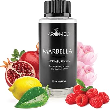AROMELY Marbella Diffuser Oil Blend | Luxury Home Fragrance Oil for Diffusers | Inspired by Aria Hotel | Signature Scent with Notes of Lemon Creme, Raspberries, Pomegranates & White Woods | 150ml