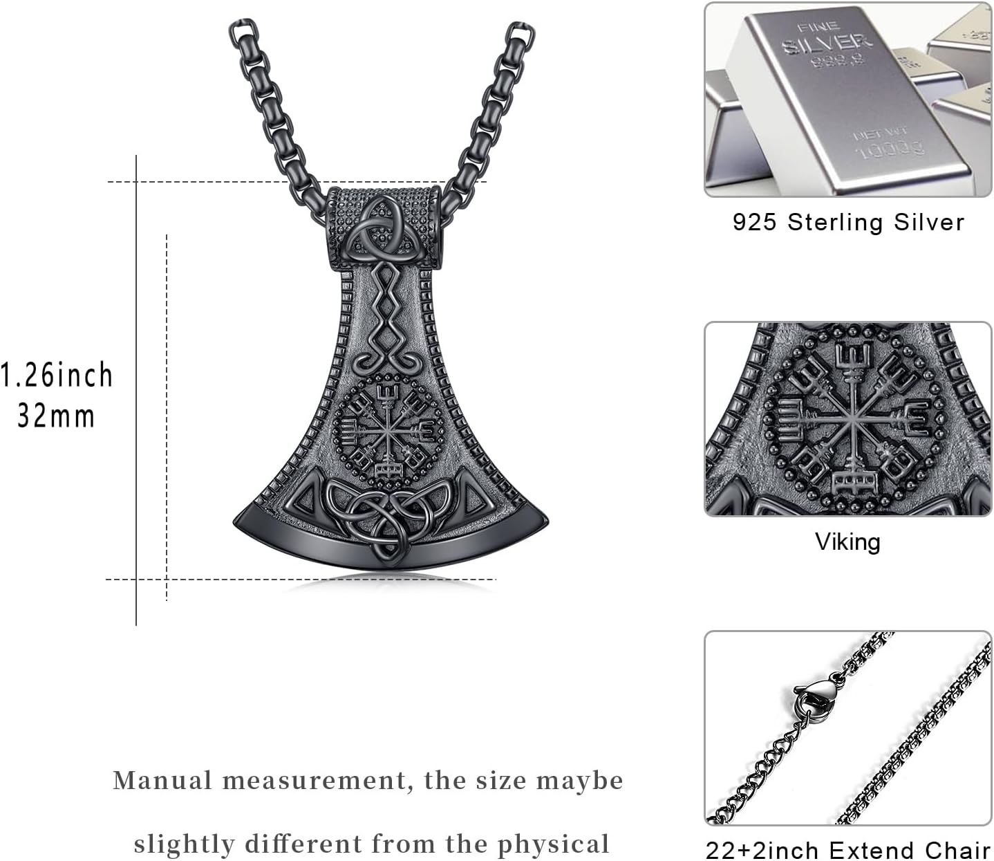 Viking Necklace for Men 925 Sterling Silver Viking Norse Pagan Jewelry Gifts for Women - Image 4