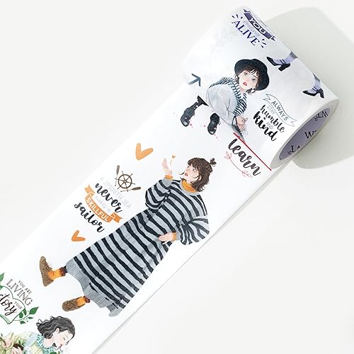 WT First Encounter Wide Washi Tape, rollo individual, diseños originales, cinta decorativa de moda para niñas, figuras de personajes modernos para