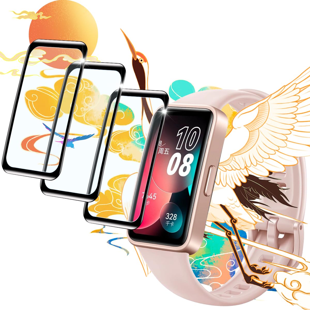 対応 Huawei band 9 / HUAWEI band 8 フィルム 3枚セット PET複合材 全面保護 スマートウォッチ 用 band 8 液晶保護フィルム 高速反応 耐衝撃 傷防止 高透過率 自動吸着 指紋防止 気泡ゼロ タッチ感度 炭素繊維
