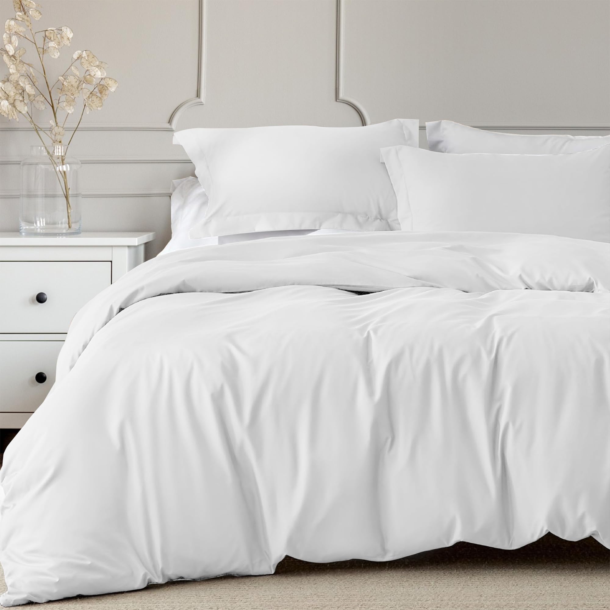 Linens World 200 Thread Count 100% Egyptian Cotton Duvet Quilt Cover Bedding Sets with Pillow cases (White, Single)