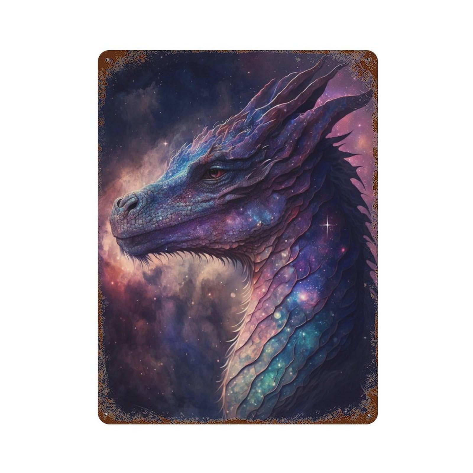 Galactic Dragon Art Print-32 15.7"x11.8" Weathered Tin Sign, Shabby Chic Decor for Cafe, Home Bar And Lounge Decor