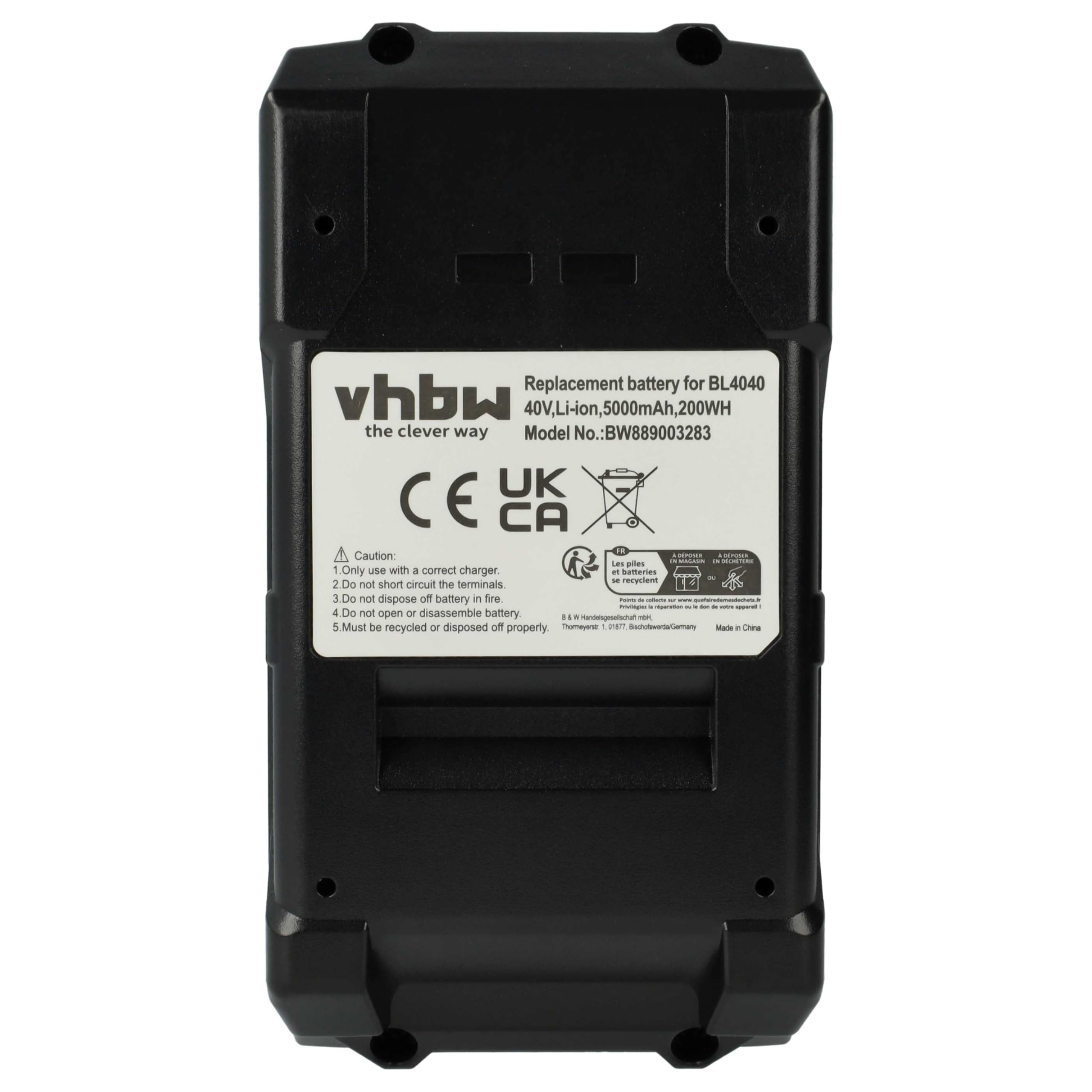 vhbw 3x batteria sostituisce Makita BL4080F, 191L29-0, BL4020, BL4025, BL4040, BL4050F per utensile elettrico (5000 mAh, Li-Ion, 40 V)