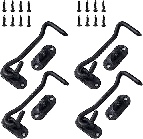 Miniatura 8 de 4 piezas de herrajes de acero inoxidable para puerta de granero, pestillo de puerta deslizante con gancho para ojos, pestillo de puerta de acero