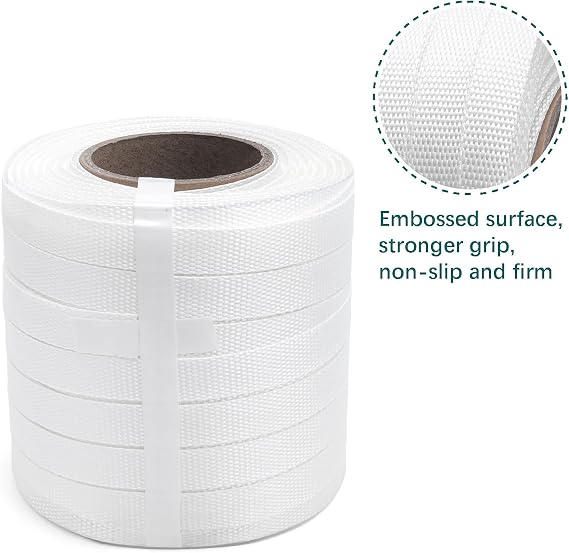 Packaging Strapping, Polyester Strapping, Woven Cord Strapping Roll 328' X 3/4 X 0.033 Pallet Strap Coil - Heavy Duty Woven Cord Strapping 2465 Lbs Break Strength (White)