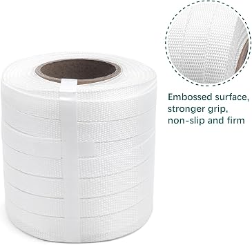 Packaging Strapping, Polyester Strapping, Woven Cord Strapping Roll 328' X 3/4 X 0.033 Pallet Strap Coil - Heavy Duty Woven Cord Strapping 2465 Lbs Break Strength (White)
