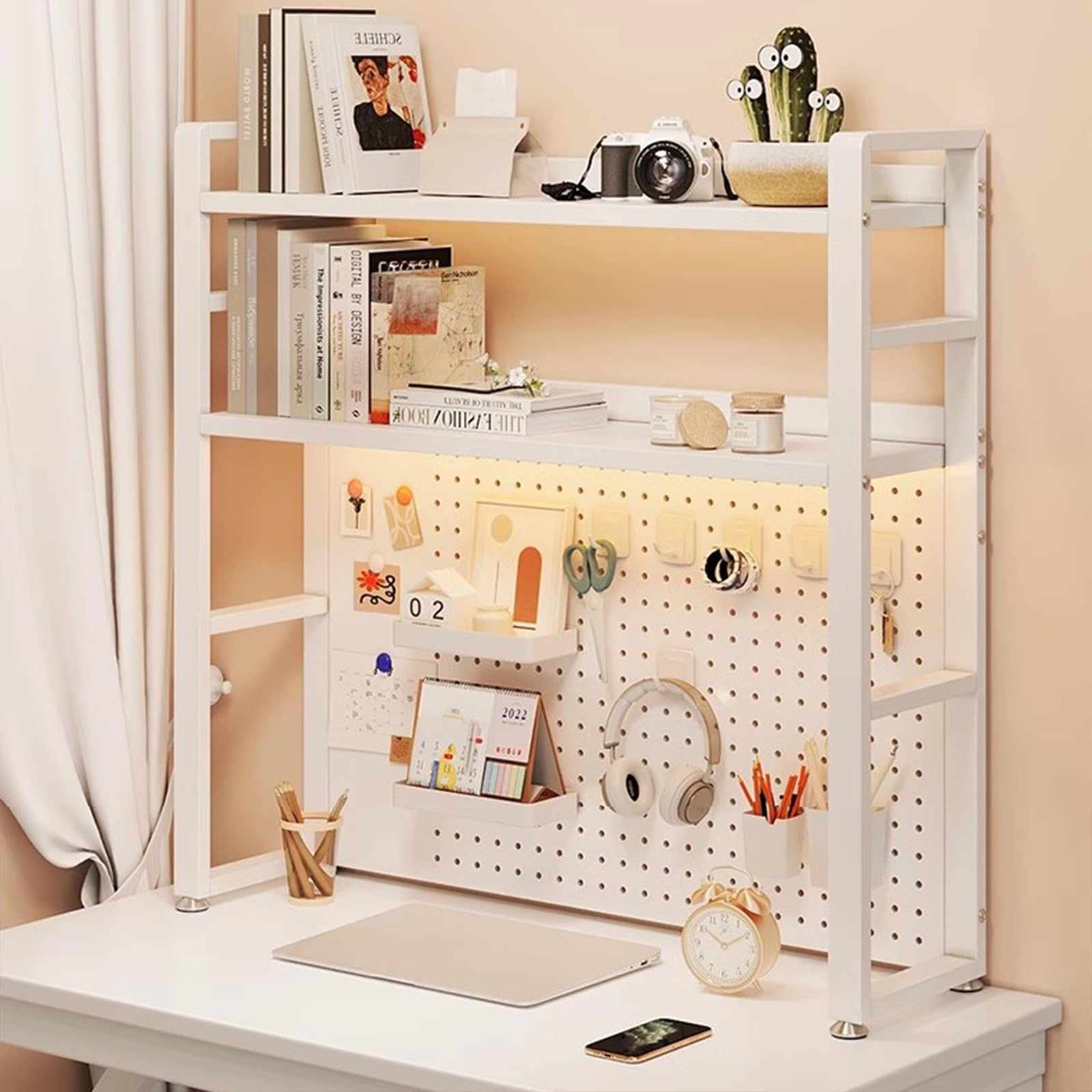 Schreibtisch Regal, Schreibtischaufsatz Aus Metall mit Regalen, Aufsatzregal für Computertische, Frei Gestalteter Schreibtisch-Aufbewahrungsorganisator, Ausstellungsregal für Büro, Zuhause, Wohnheim(7
