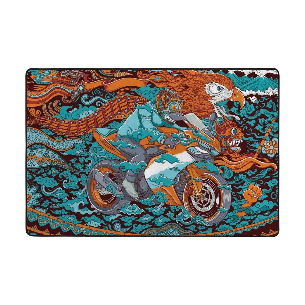Tapis de salon racing motocyclette aigle en velours corail 160x120cm