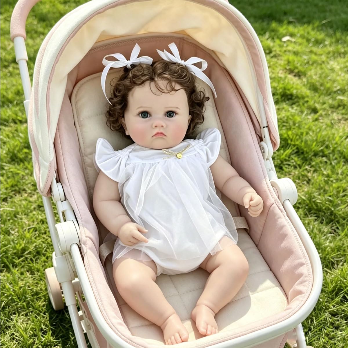 Muñeca de Reborn de 20 Pulgadas (50 cm) con Pelo Rizado, Fabricada a Mano en Vinilo con Cuerpo de algodón; Juguete Realista para niños a Partir de 3 años. El Mejor Set de Regalo de cumpleaños.