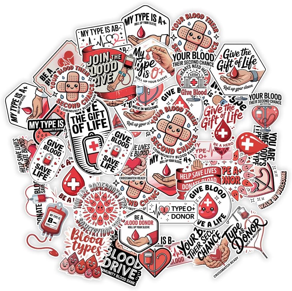 (1.5-2 Inch) 60Pcs Blood Donation Stickers, Blood Donor Awareness Decals