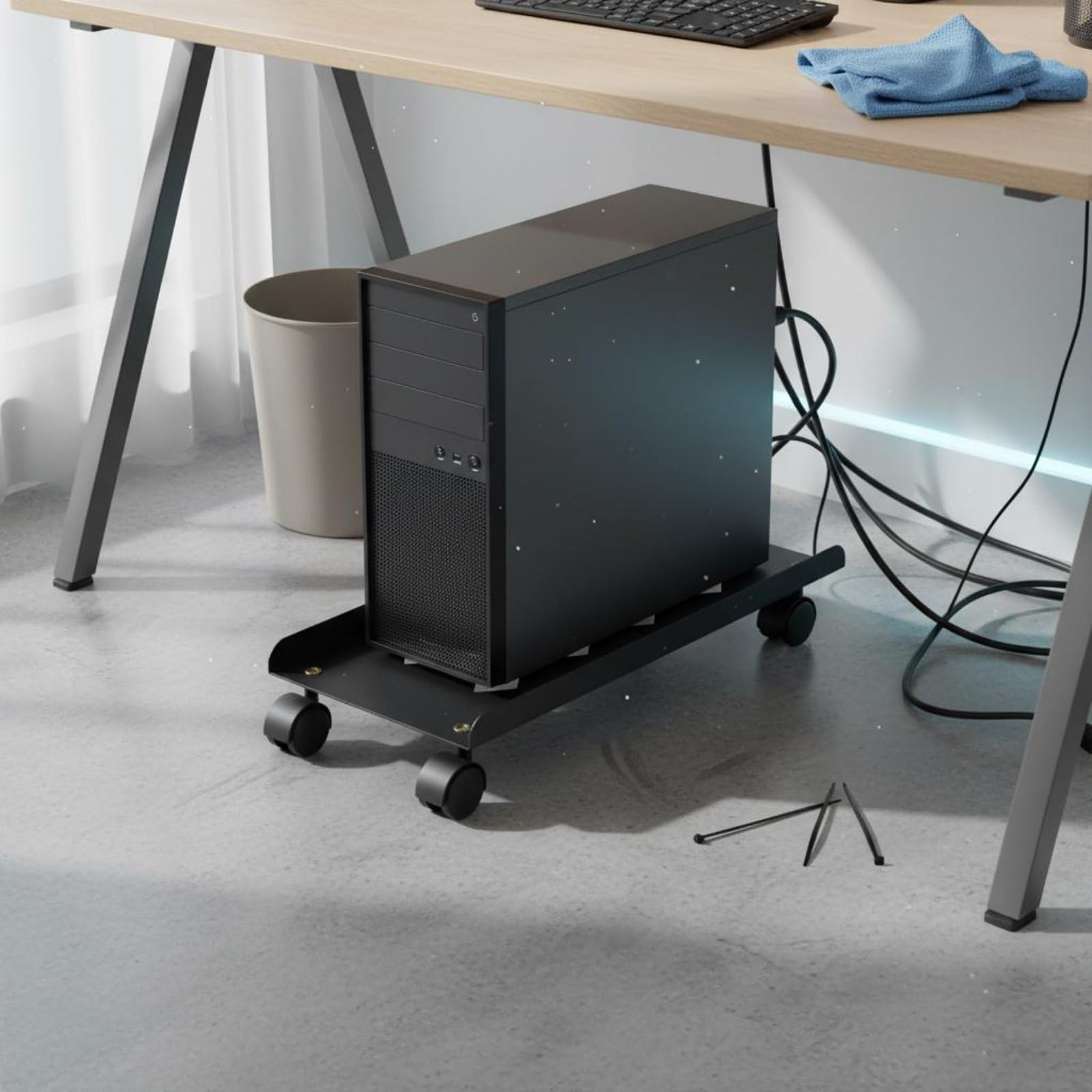 Soporte para Torre de Computadora con Carrito Ajustable Base Rodante de CPU y Porta Gabinete Acero al Carbono Resistente, Soporte De CPU Negro, 1.3mm De Grosor, Ajustable De 20-31cm