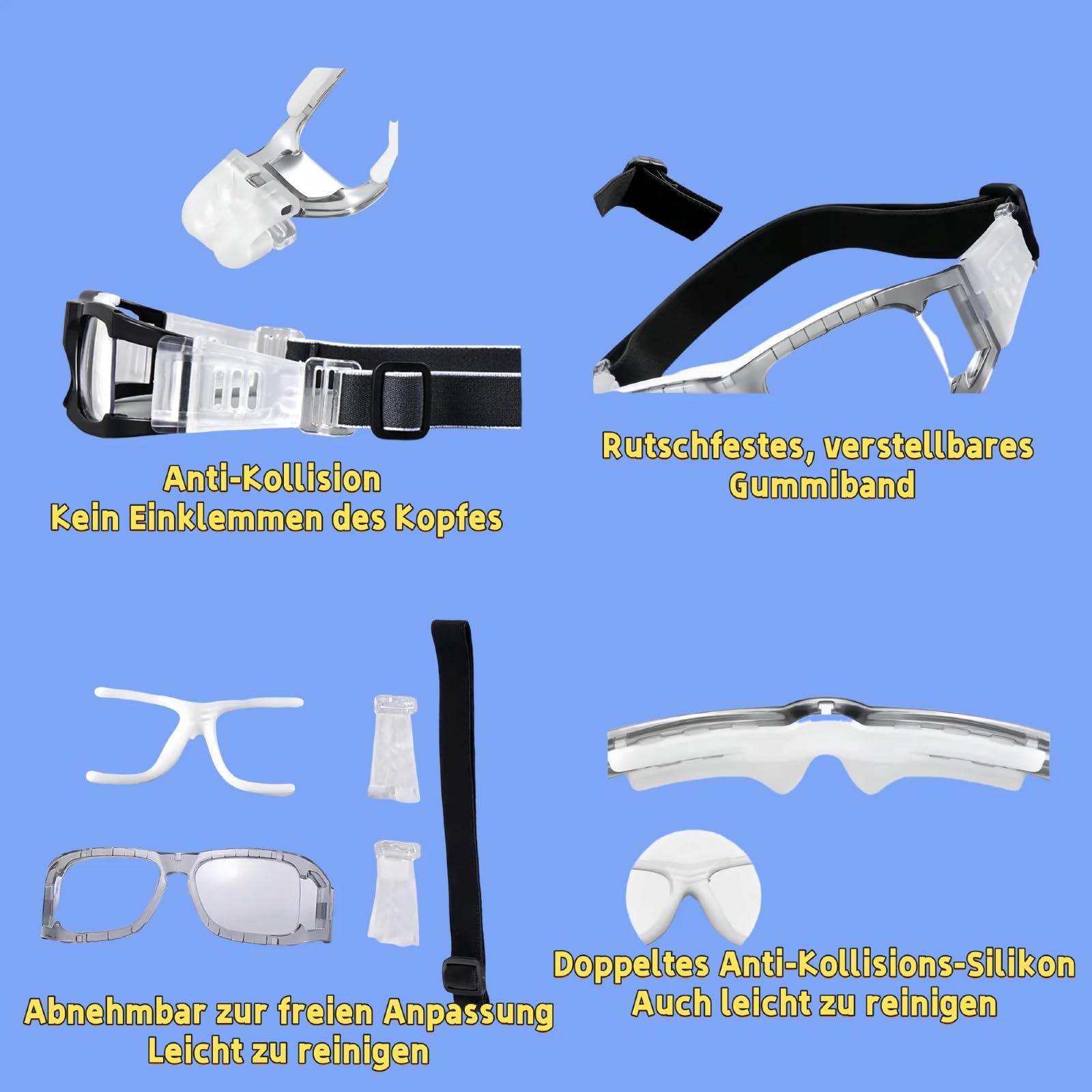 Optische Sportbrille, Dioptrien: -0,5-8,0, Fußball, Volleyball, Hockey, Sportbrille für draußen, Schutzbrille, Basketball, Laufen, Radfahren,verstellbares Gummiband