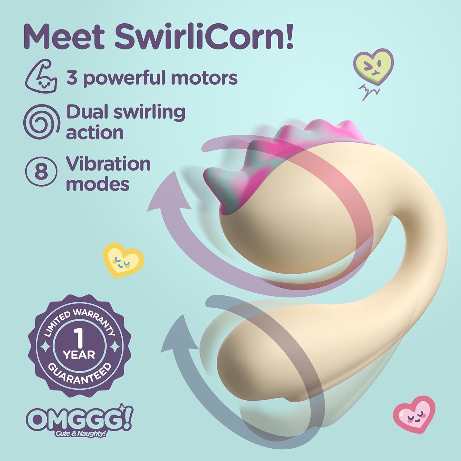 by Jimmyjane SwirliCorn-Unicorn Cute Vibrator – 8-Speed G Spot Vibrator and Clitoral Stimulator, Body Safe Silicone Adult Sex Toy, Rechargeable & Splashproof Personal Massager