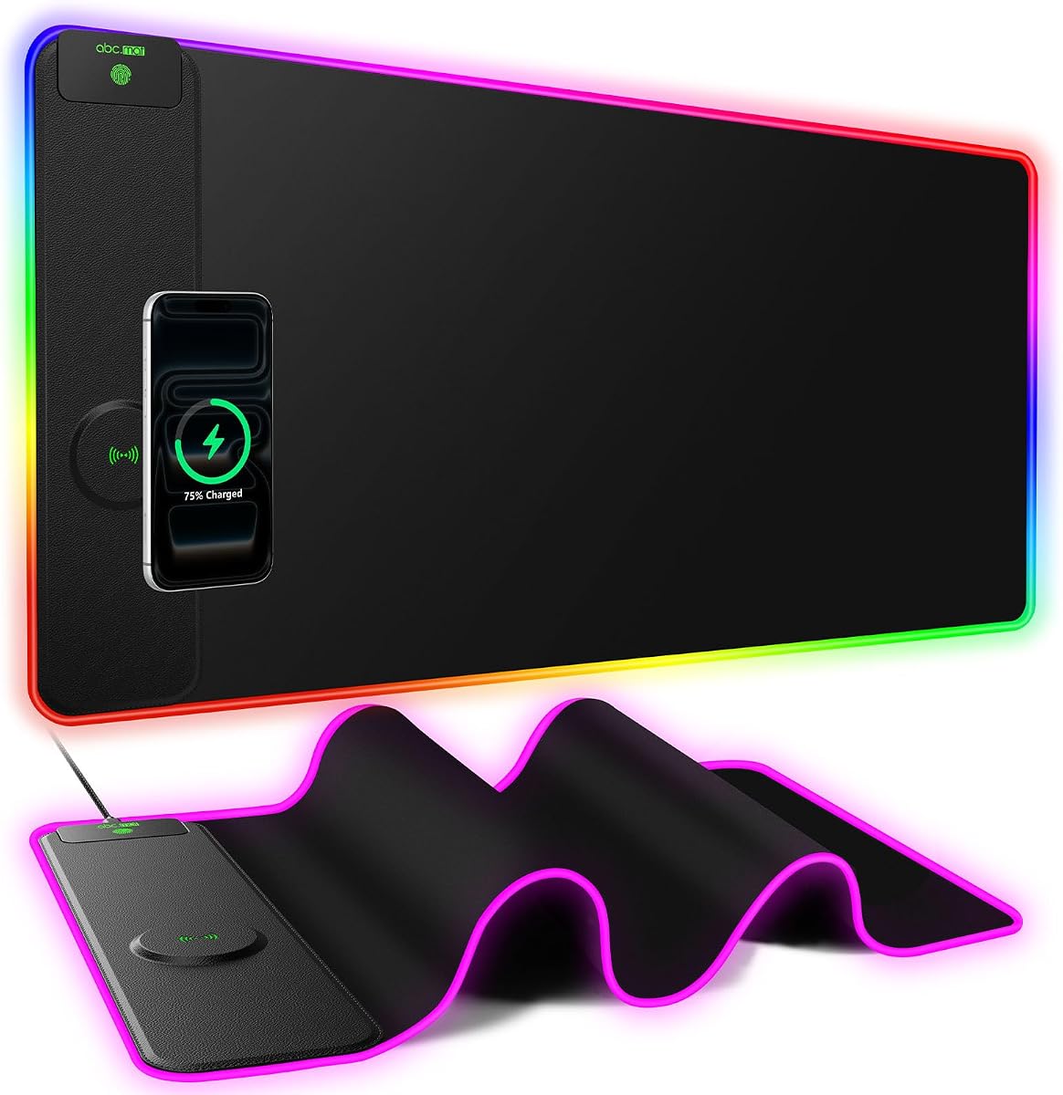 RGB Gaming Mouse Pad with 15W Magnetic Wireless Charging, 31.5'' x 15.8'' | 24 Lighting Effects Desk Mat LED Mousepad with Non-Slip Rubber Base, Light up Your Desk, Waterproof Ultra-Smooth Surface