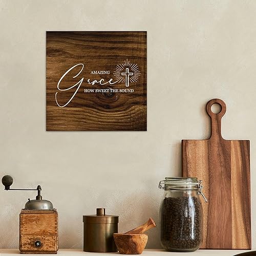 Miniatura 7 de Madcolitote Rustic Bible Verse Wood Signs Amazing Grace How Sweet The Sound Wall Art Retro Scripture Wood Plaque Farmhouse Wall Decor for Home Man
