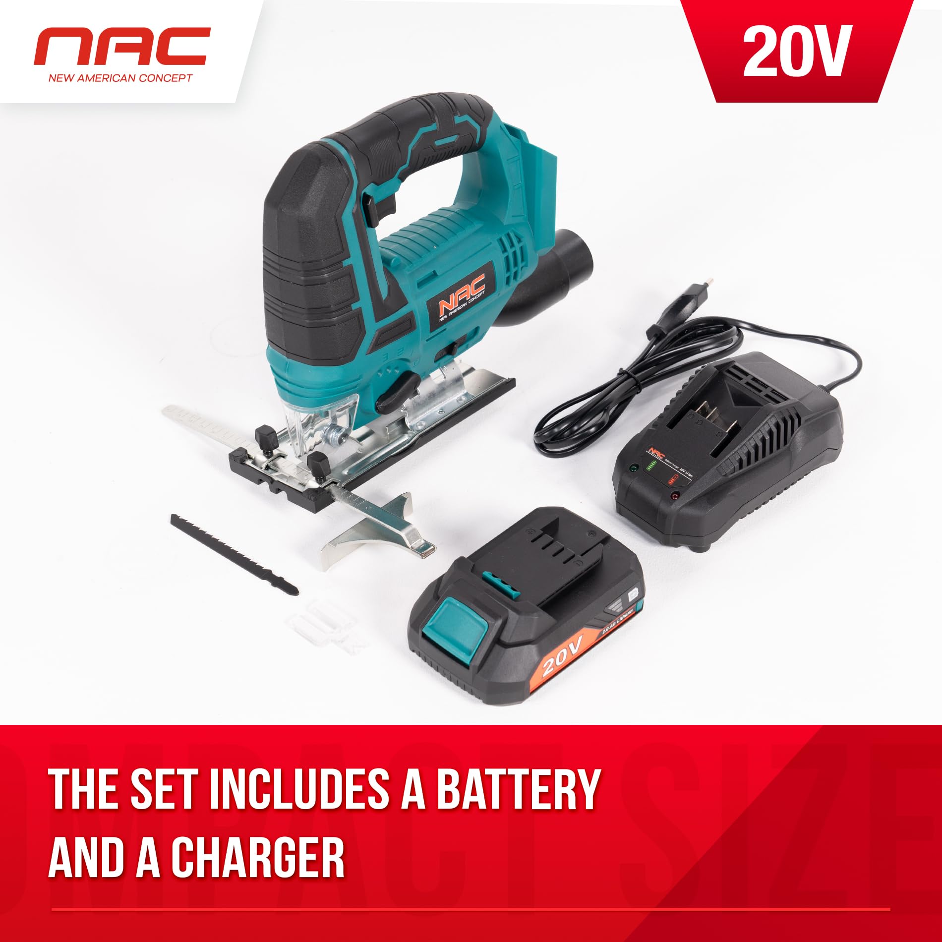 NAC NEW AMERICAN CONCEPT JS-20-LI-ST-20V wyrzynarka akumulatorowa, 420 W, zielona