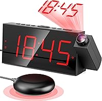Vista 10 de Mesqool Reloj despertador de proyección, reloj digital con proyector giratorio de 180°, atenuador de brillo de 5 niveles, pantalla LED transparente