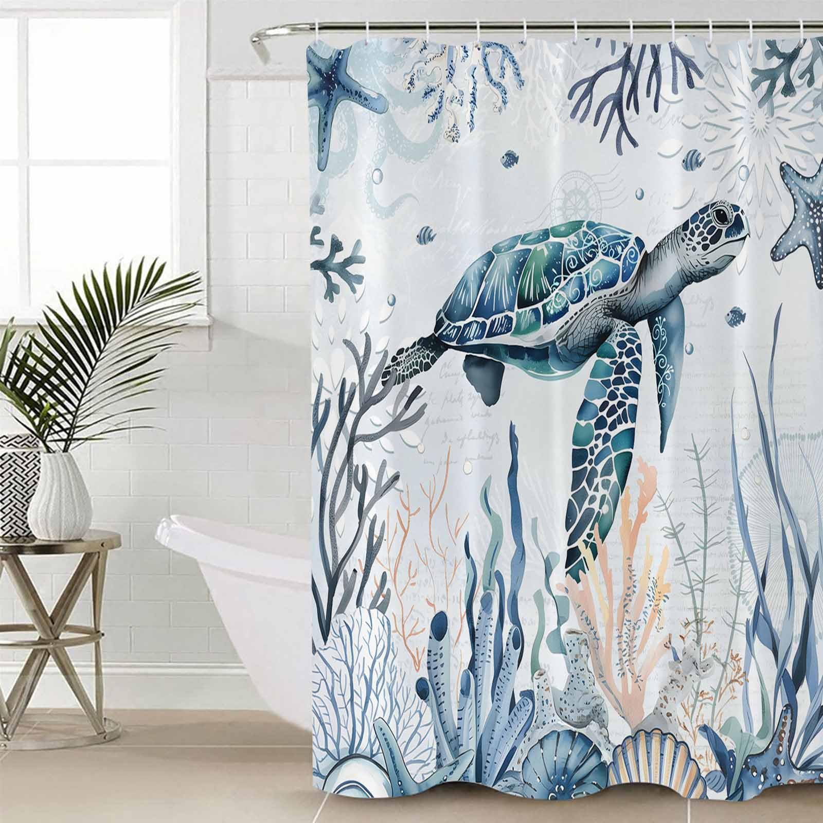 LKFBSC Turtle Shower Curtain Set - Blue Ocean Animal Bathroom Decor With Hooks | Waterproof Polyester 72x72 Inches - View #9