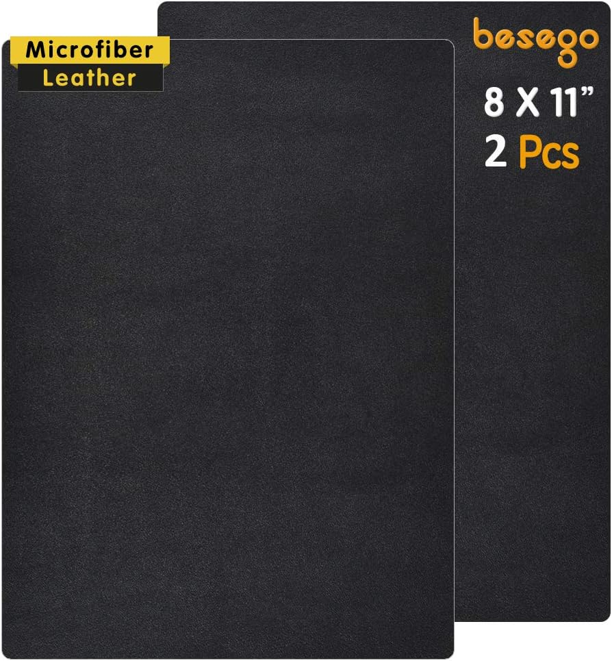 Besego New Microfiber Leather Repair Patch, Leather Repair Patch for Couch, Self-Adhesive Leather Sofa Patches - 8 × 11inch (Black 2pcs)