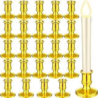 Yungyan Window Candle Taper Candle Holders Plastic Traditional Candlesticks for Table Centerpiece Pillar Candle Base Holder for Halloween Christmas Wedding Dinner Tables (Gold, 24 Pieces)