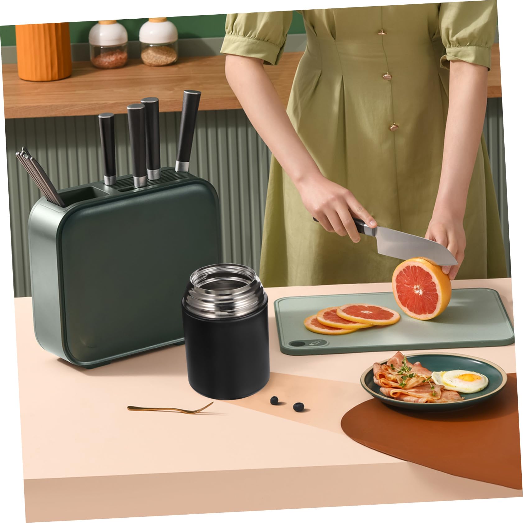 Alipis 850ml Schwarzer Edelstahl Thermobehälter für Lebensmittel | Löffel und Griff auslaufsicher Lebensmittelechter Deckel mit Dichtungsring für Outdoor Aktivitäten