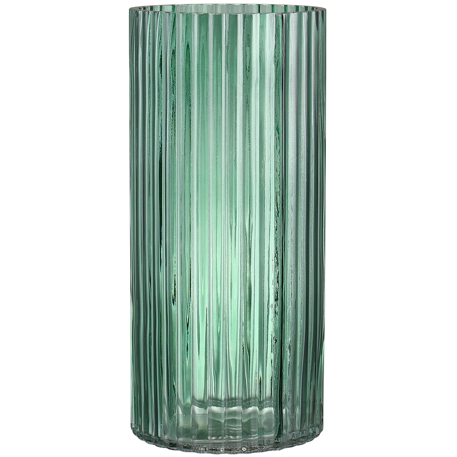KAYLETIN Jarrón de vidrio acanalado, jarrones de vidrio verde para flores, jarrón acanalado para ramo, jarrones altos para sala de estar, dormitorio, mesa de comedor, oficina, boda, estantería, 25 cm