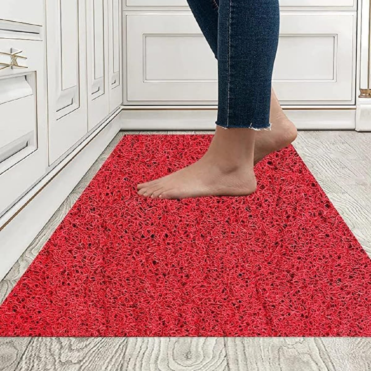 Panipat Surgicals Cushion Noodle Mat for Home Entrance, Mat for Bedroom Kitchen, Doors, Office, Door Mat, Bath Mat - Red - (2x7 Feet)