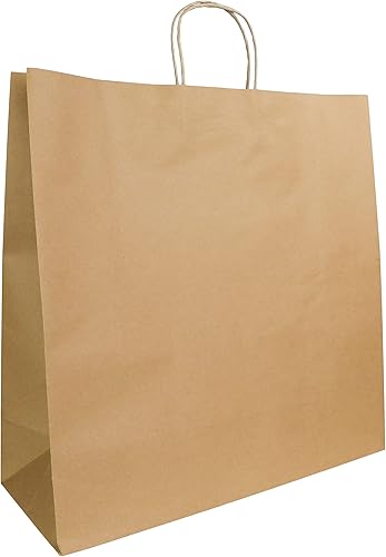 PTP BAGS Bolsas de carga naturales de 18 x 7 x 18.5 pulgadas, bolsas de papel marrón con manos paquete de 200 bolsas de regalo de papel kraft