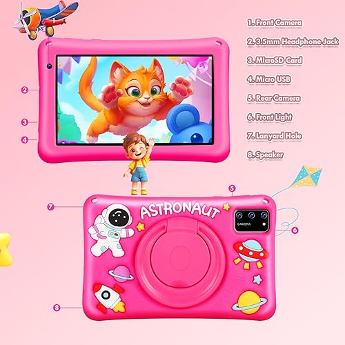 Miniatura 9 de BRILLAR Tablet infantil de 7 pulgadas con funda a prueba de golpes Android 13 Octa-Core 8+64GB Wi-Fi 6, modo de control parental, regalo de