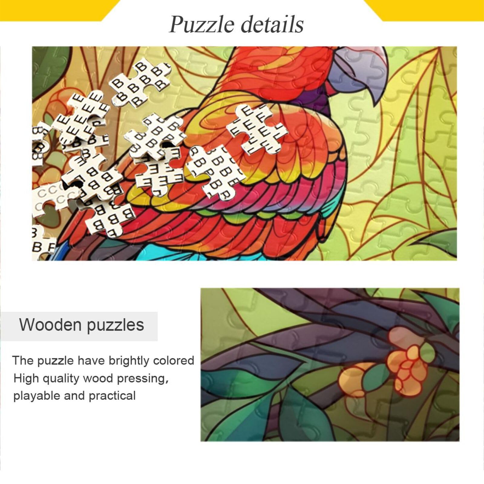 ZENWAWA 1000 Piece Wooden Jigsaw Puzzle - Beautiful Parrot & Flowers, Alphabet Partition On Back, Includes Storage Bag - View #5