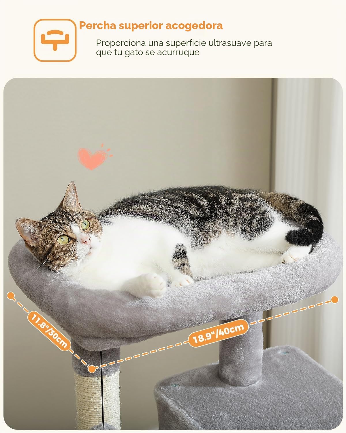 PAWZ Road Árbol para gatos con hamaca de peluche de metal, torre para gatos adultos con casa condo de 2 puertas, gris, 116 cm
