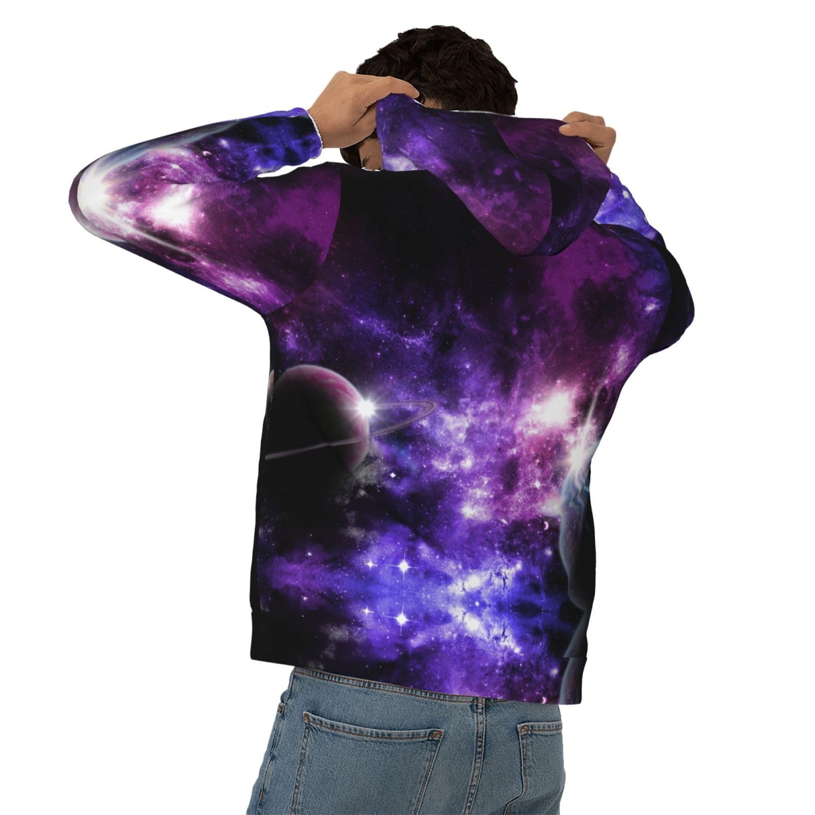 Męska bluza z kapturem Galaxy Sky. Nadruk Bluza z kapturem, casualowa grafika z nadrukiem bluzy z kapturem z kieszenią