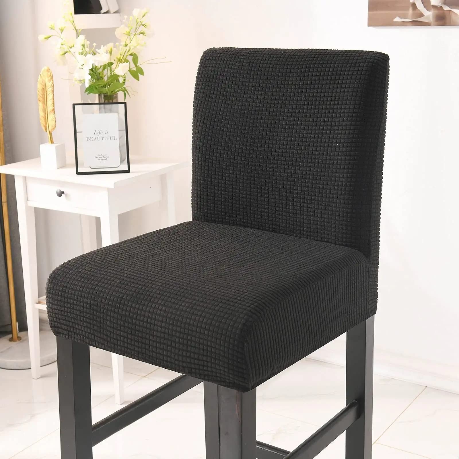Coprisedia elastico in acciaio, misura universale, per sala da pranzo, soggiorno, cucina, ufficio, nero (1 pezzo)