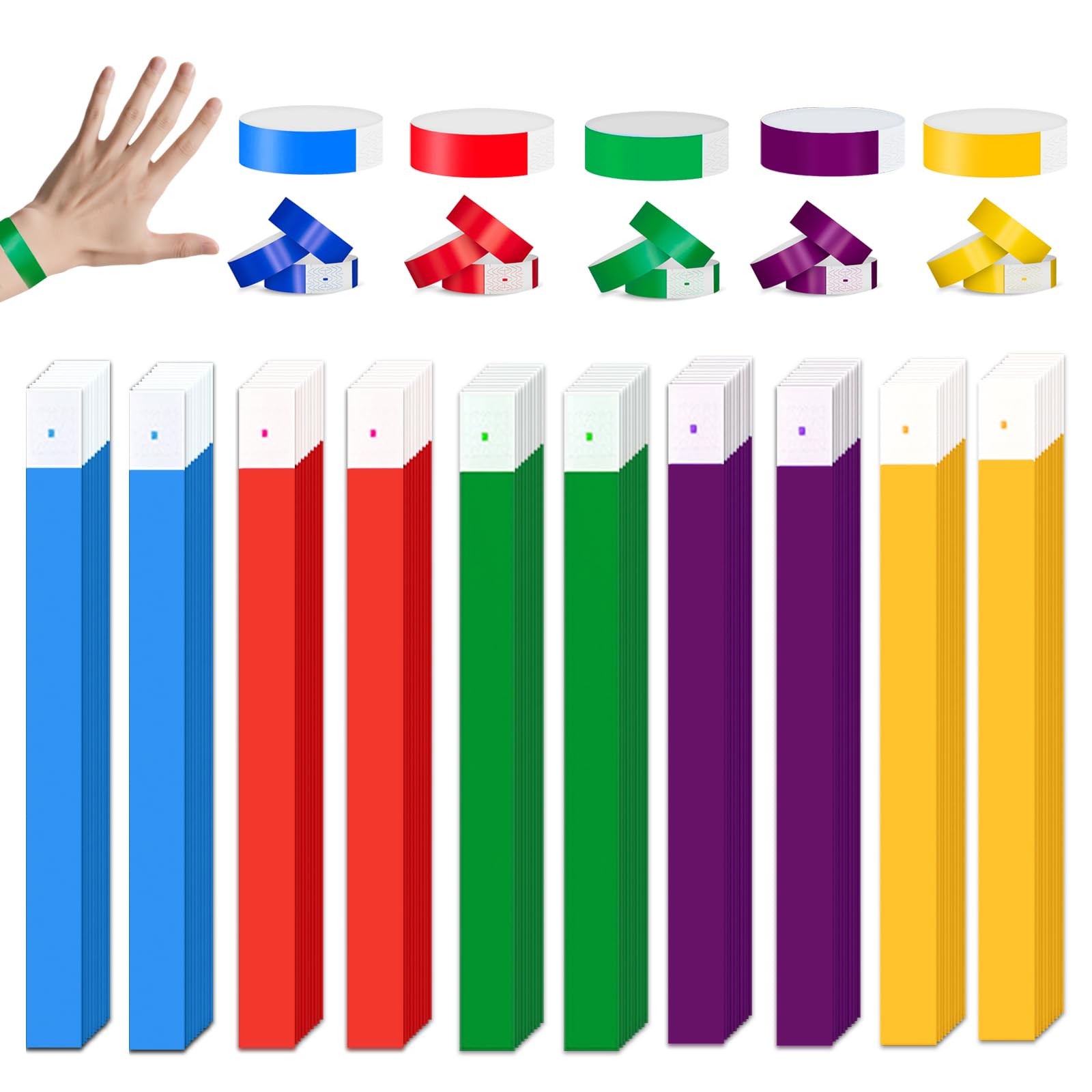 500Pcs Wristbands for Events, Waterproof Paper Wristbands for Party, Colorful Wrist Bands for Event, Paper Bracelets Entrance Wristbands for Music Events Festival Concert (5 Color)