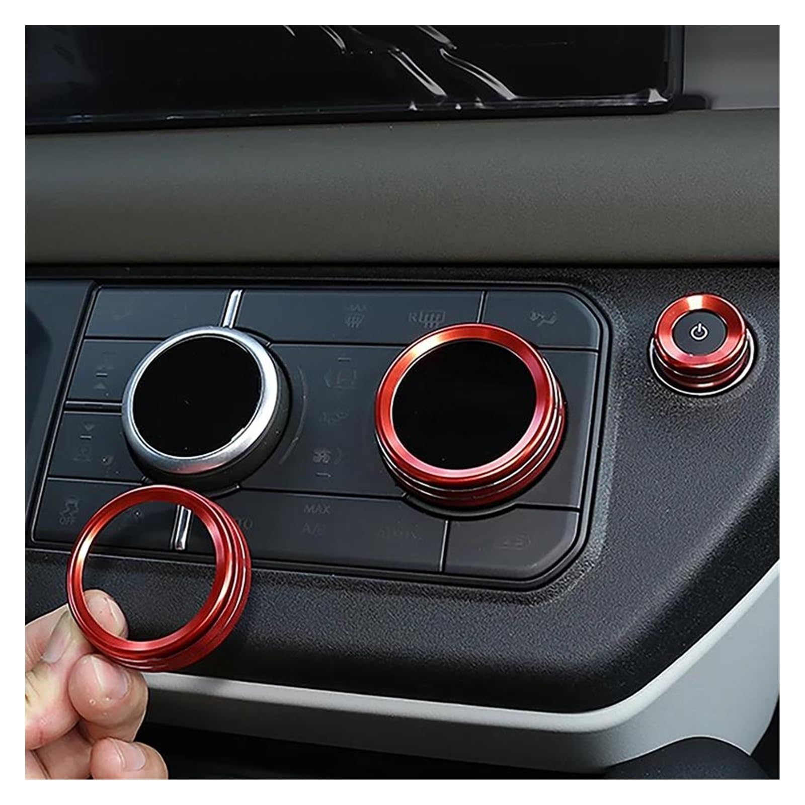 Kratzfeste Armaturenbrettverkleidung Für Defender 2020-2022 Auto Center Konsole Klimaanlage Lautstärkeregler für Ring Rahmen Abdeckung Trim Innen Zubehör(Rot)