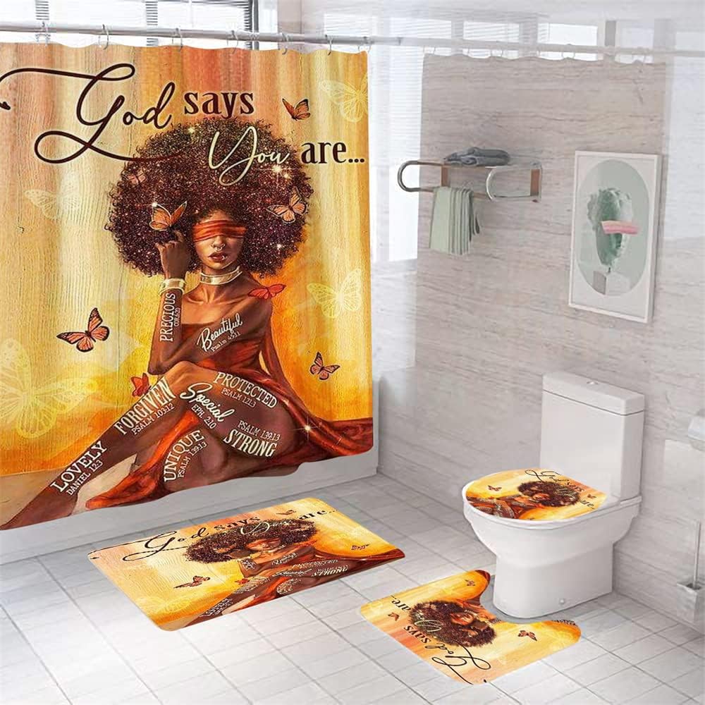 Byitre Inspirational Bathroom Sets with Shower Curtain and