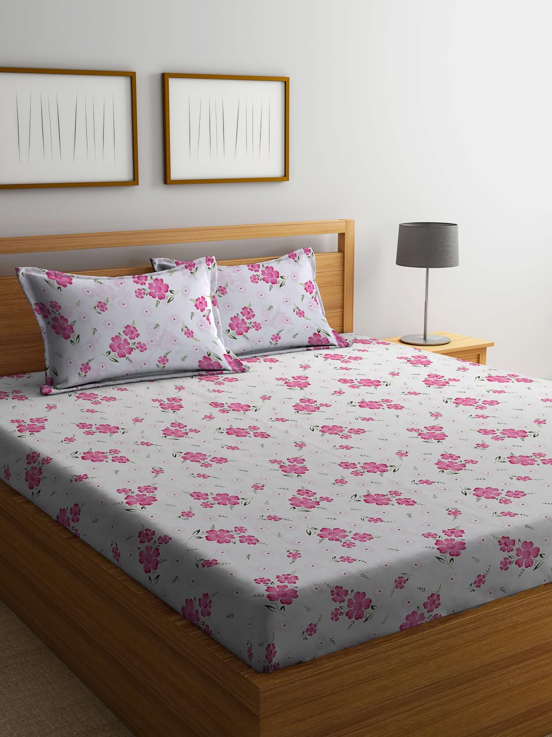 FABINALIV White Floral 300 TC Cotton Blend King Size Double Bedsheet with 2 Pillow Covers (FLBS-1142-White)-image-22